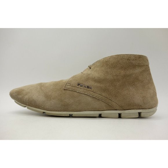 Prada Logo Beige Leather Lace Up Ankle Boots Shoes Women's 37 / 7 - Picture 11 of 12